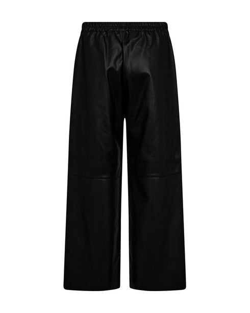 Freequent FQVEGGY Faux Leather Wide Leg Pants with Drawstring - Black 207401